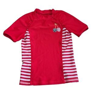 Cat & Jack Girls Cherry USA Short Sleeve Rash Guard Swim Shirt Red Sz M (7/8)